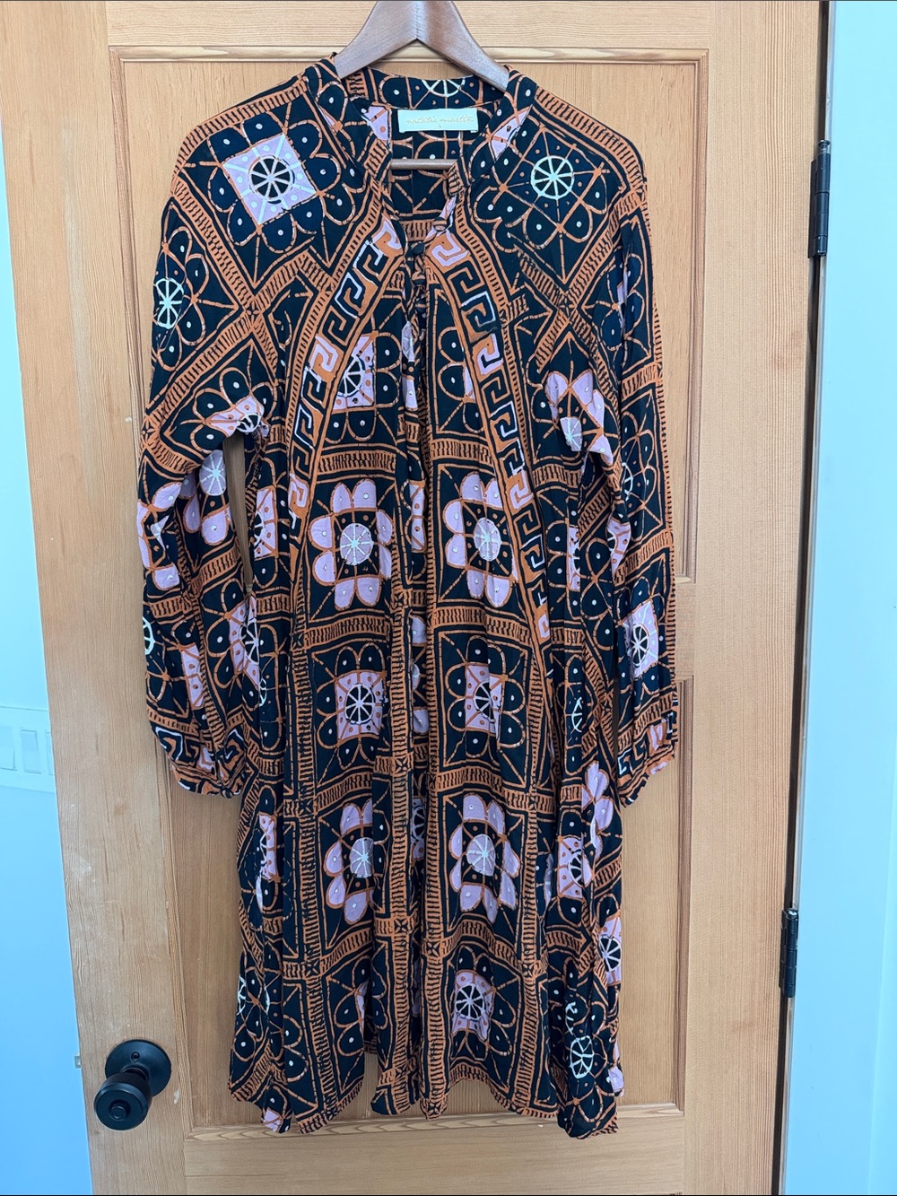 Natalie Martin Black & Rust Printed Midi Dress